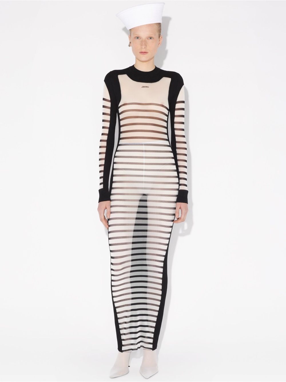 Jean Paul Gaultier Reversible Marinière Semi Sheer Maxi Dress L
